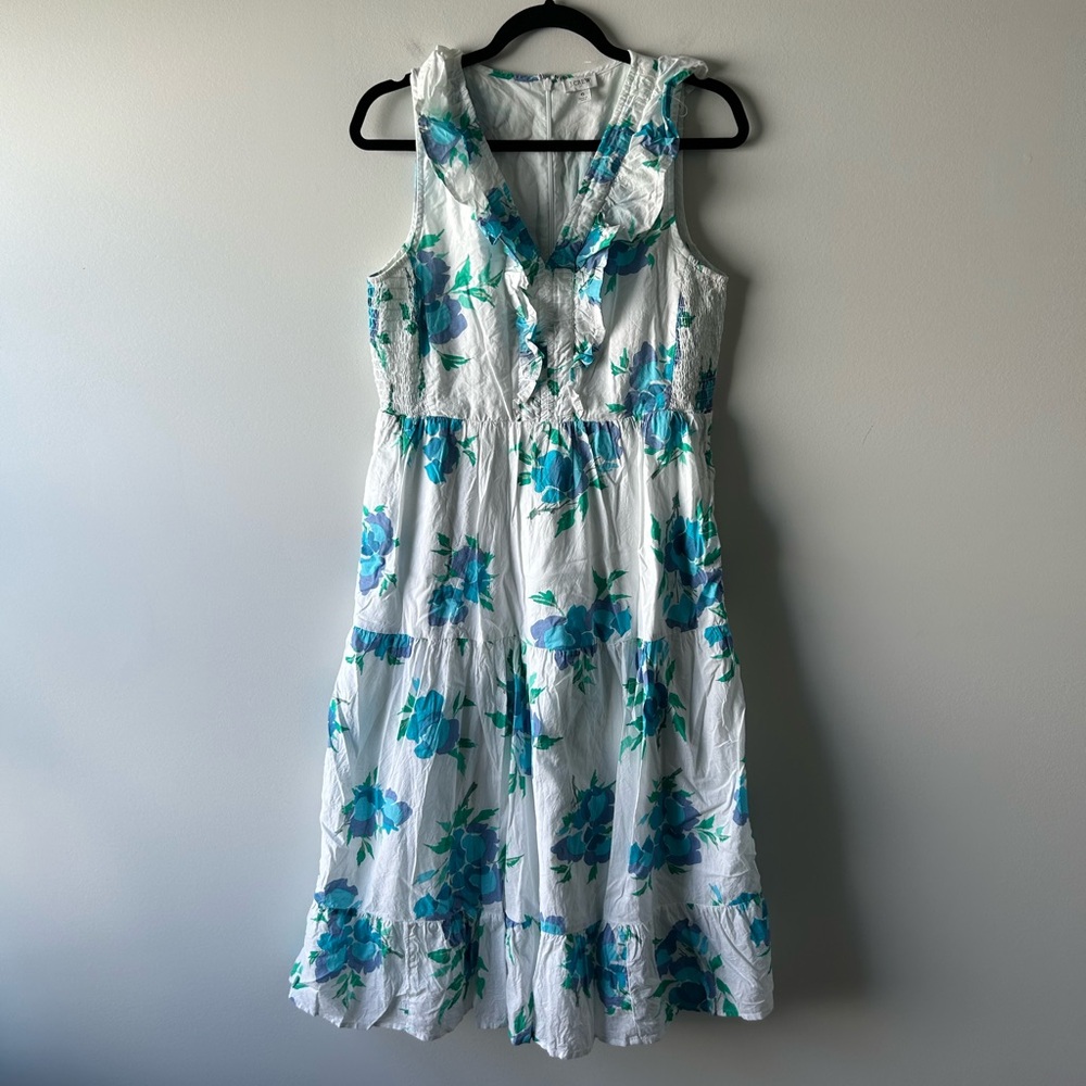 J. Crew Factory blue and white floral printed sleeveless cotton dress
